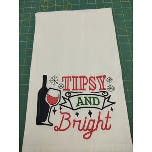 TIPSY and BRIGHT Handcrafted Machine Embroidered Kitchen Hand Tea Bath Towel
